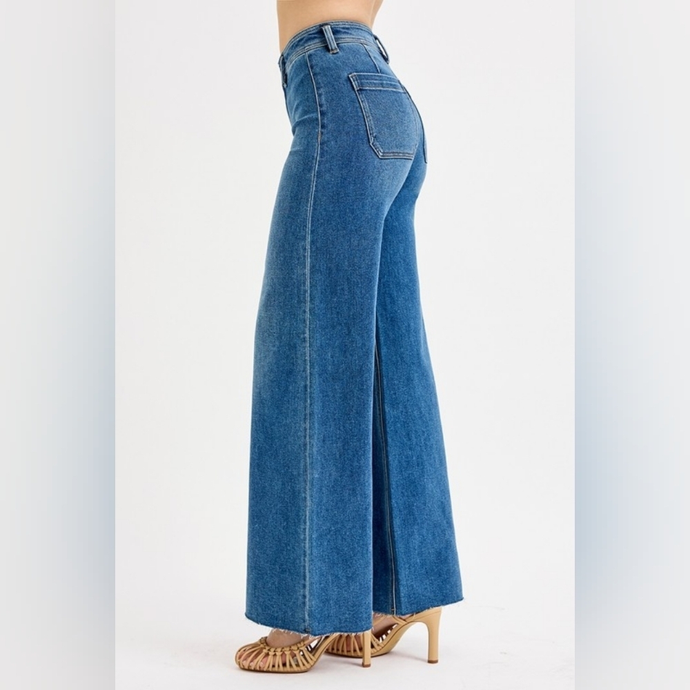 RISEN HR Dark Wash Classic Wide Leg Denim Jeans Stretch Palazzo Various NEW - Picture 8 of 11
